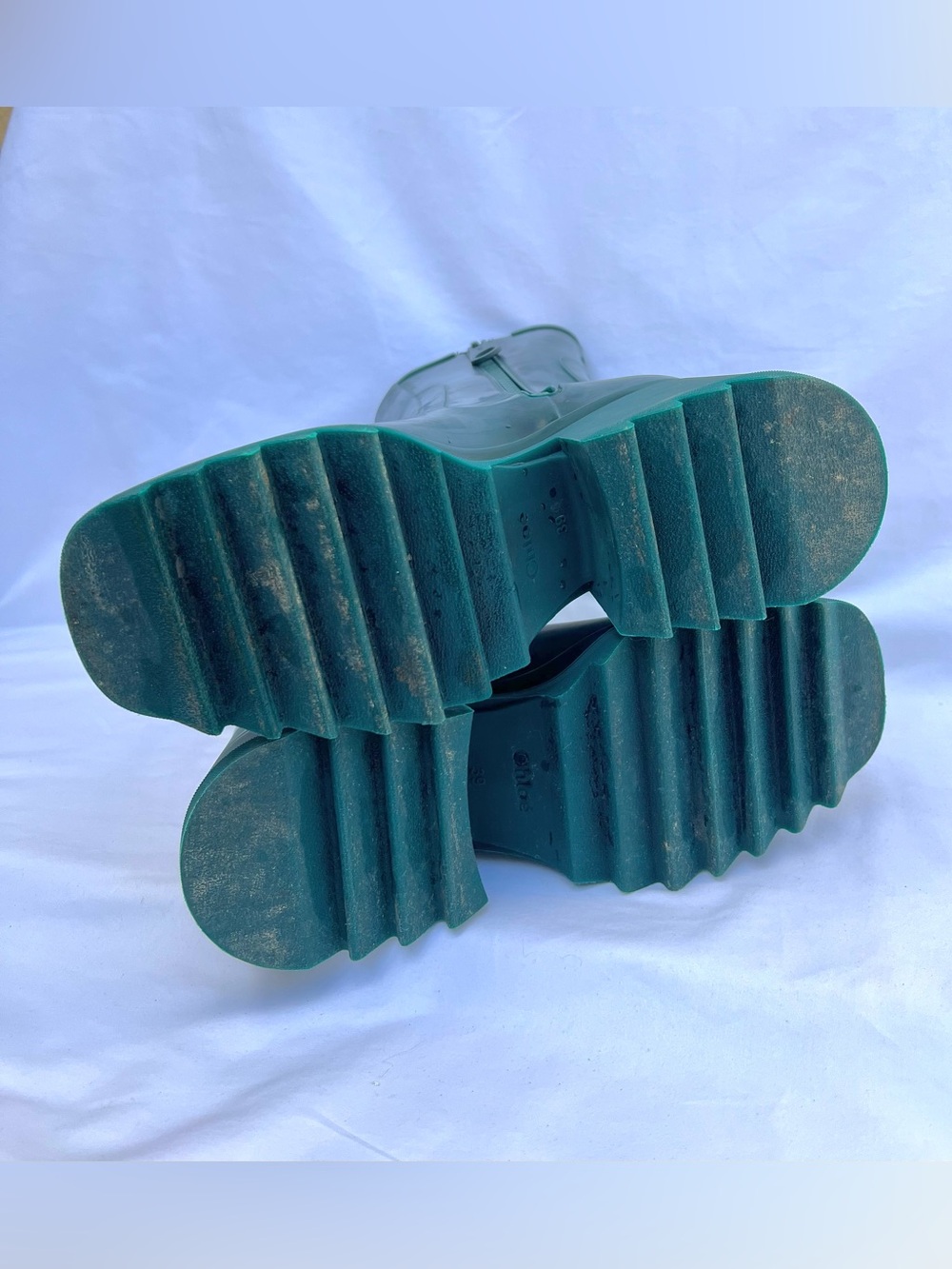 Chloe Betty Dark Emerald Green Rubber Heel Rain Boots Women’s Size 39 US 8 - Picture 10 of 15